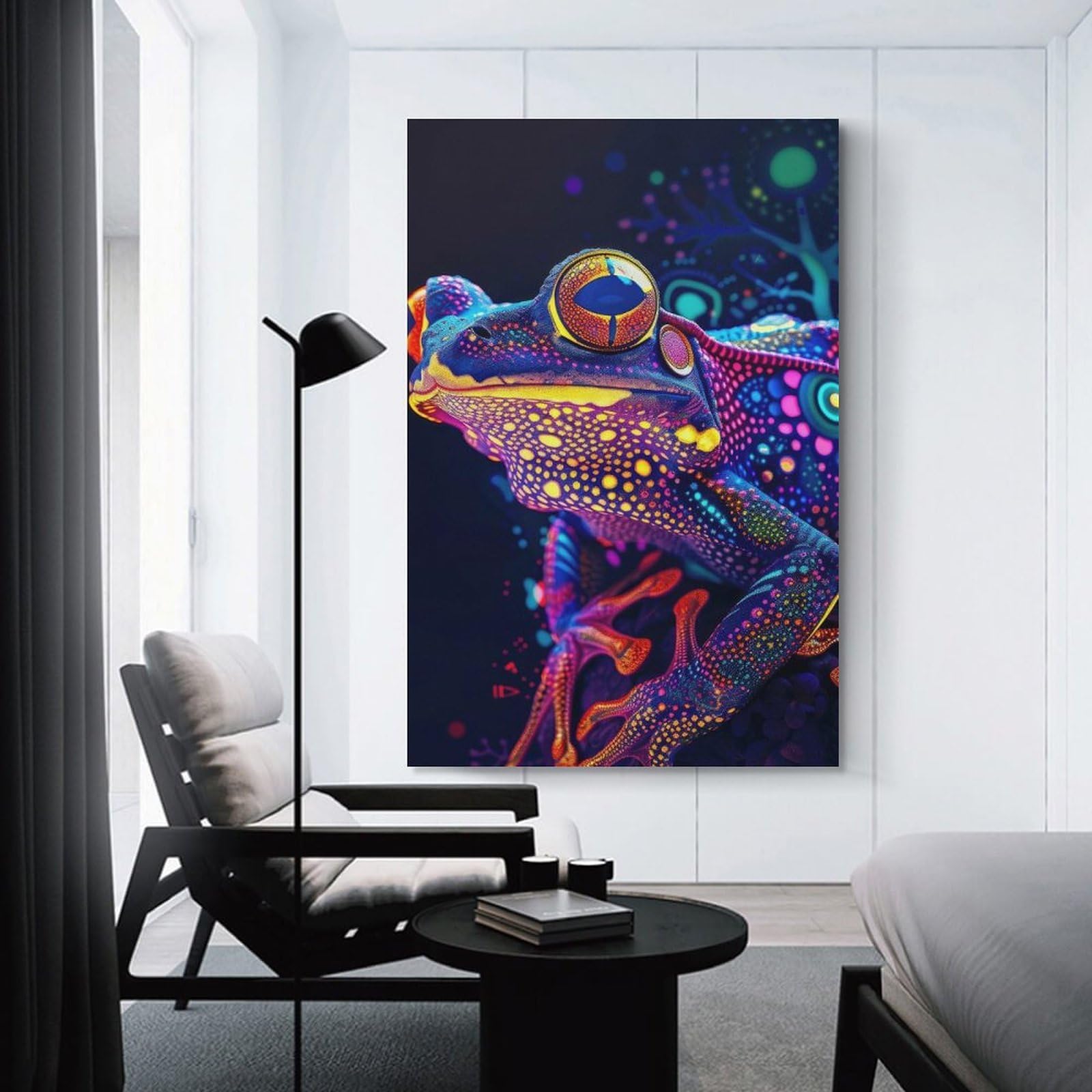 Junmoney Canvas Wall Picture Psychedelic Neon Frog, 24x36inch(60x90cm), for Home Lounge, Bedroom Or Reading Nook, A Home Accent with Warm Character