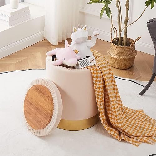 Miniatura 3 de Mxfurhawa Taburete otomano de terciopelo de 23 cuartos de galón multiusos con base de metal moderno taburete redondo para tocador taburetes otomanos