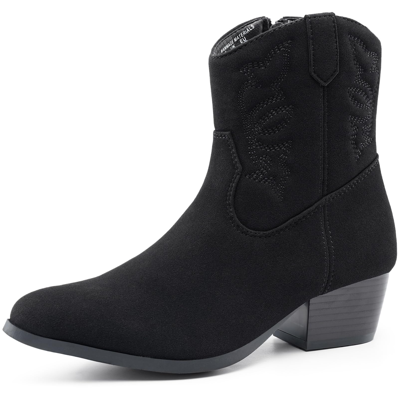 Dodow Womens Cowboy Cowgirl Boots Chunky Heel Pointed Toe Embroidered Short Western Ankle Booties