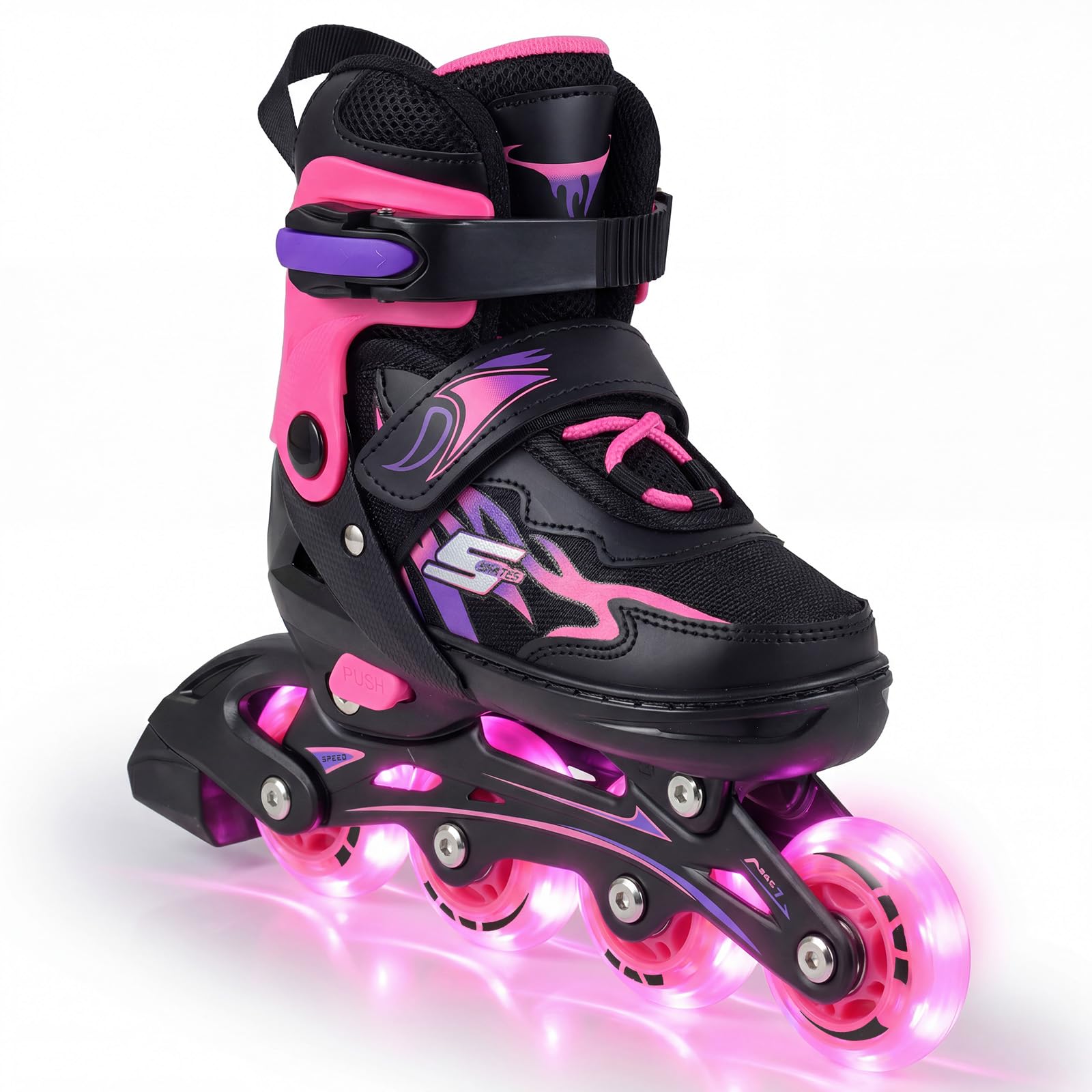 COSTWAY Kids Inline Skates for Boys & Girls, 4 Sizes Adjustable Blades Roller Skates with 4 Light-Up Wheels & Safety Protection, Outdoor & Indoor Skating Sports for Toddlers Beginners (Pink, Small) — image 1