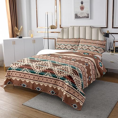Miniatura 2 de Juego de edredón acolchado occidental, tamaño King, juego de colcha exótica estilo nórdico bohemio, juego de edredón de geometría tribal africana