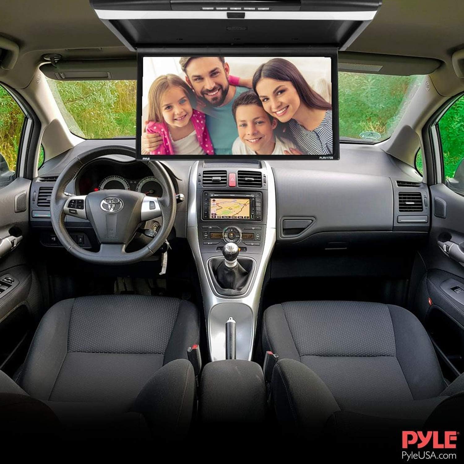 Pyle Schermo per Auto, Monitor 43,9 cm, Monitor LCD Ribaltabile da Tetto per Veicolo, HDMI, Trasmettitore IR Integrato per Cuffie Wireless, Pannello Comandi