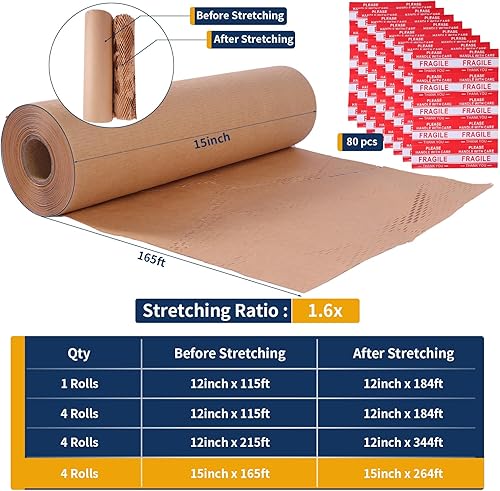 Miniatura 4 de CRAFTFORCE Papel de embalaje de panal de abeja de 15 x 660 pies, papel de regalo marrón con forma de panal de abeja, alternativa sostenible al