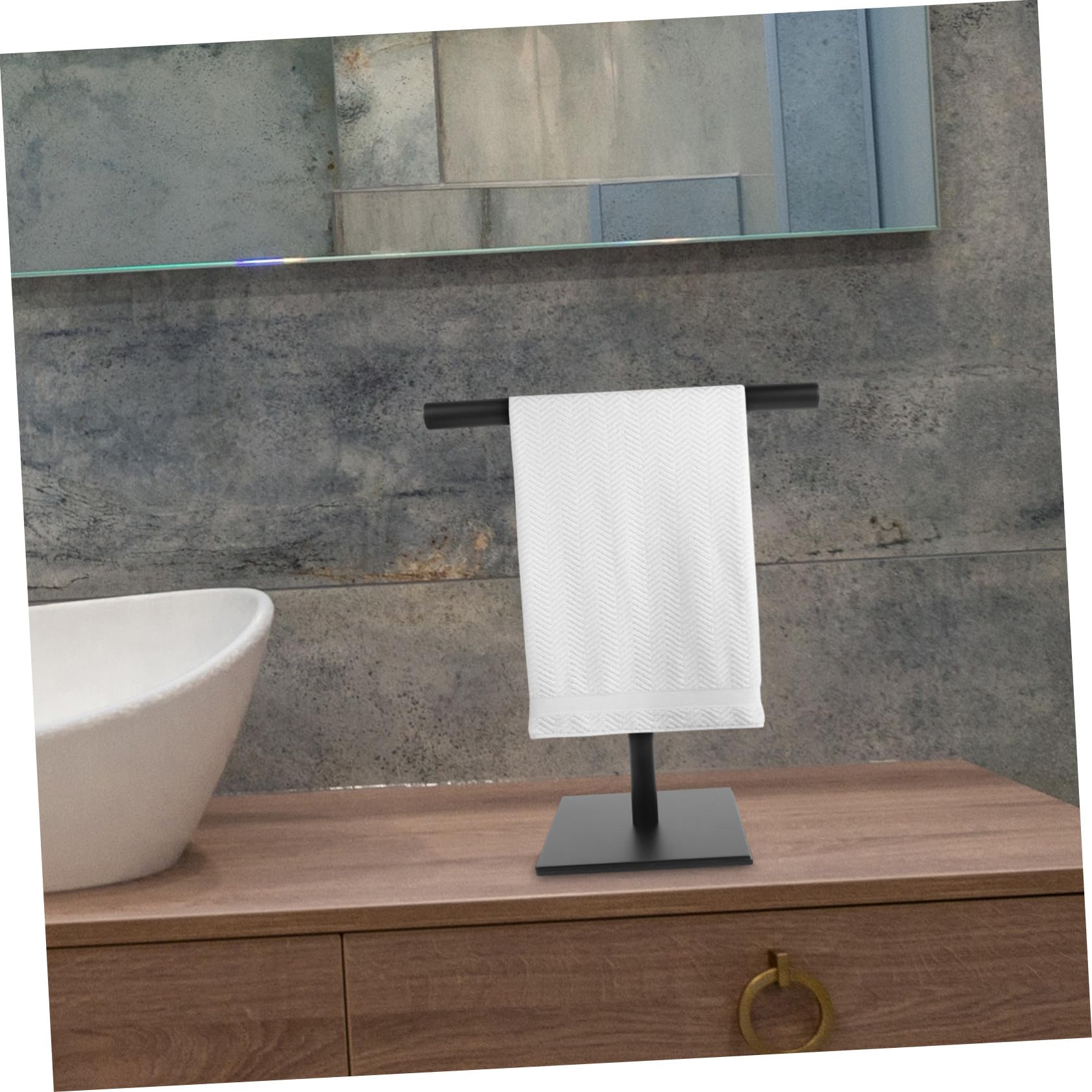 TOYANDONA Toallero de Mano de Acero Inoxidable Negro, Soporte Vertical Compacto para Toallas, Base Estable Antideslizante, Organizador para Baño y Cocina,