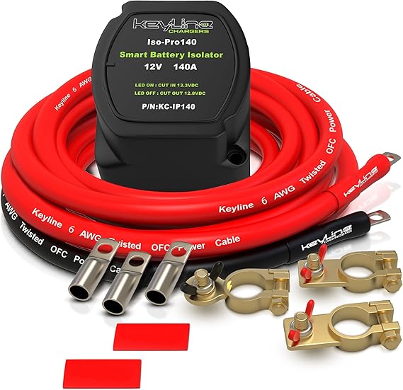 Dual Battery Isolator Kit, 140Amp Battery Isolator 12v Kit, Battery Disconnect