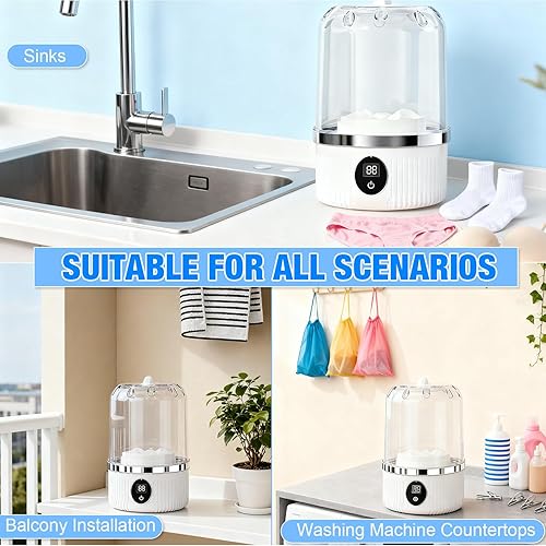 Miniatura 8 de Lavadora de ropa interior, mini lavadora portátil, lavadora inalámbrica recargable de 3000 mAh, lavadora inalámbrica pequeña portátil para uso