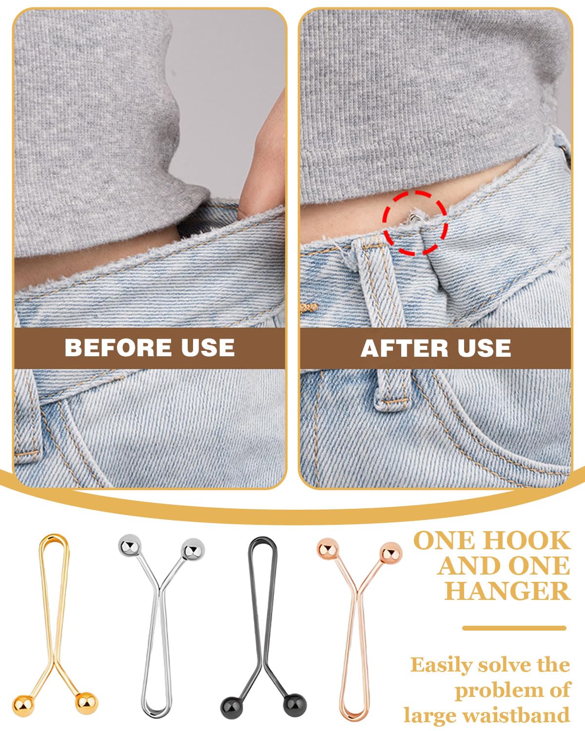 12 Piezas Clip de Ajuste de Pantalones,Adjustable Jeans Buttons,Tensores de Cintura para Pantalones,Botones de Cintura Extraíbles,para Jeans,Faldas,Mangas(Oro,Plata,Negro,Oro-Rosa)