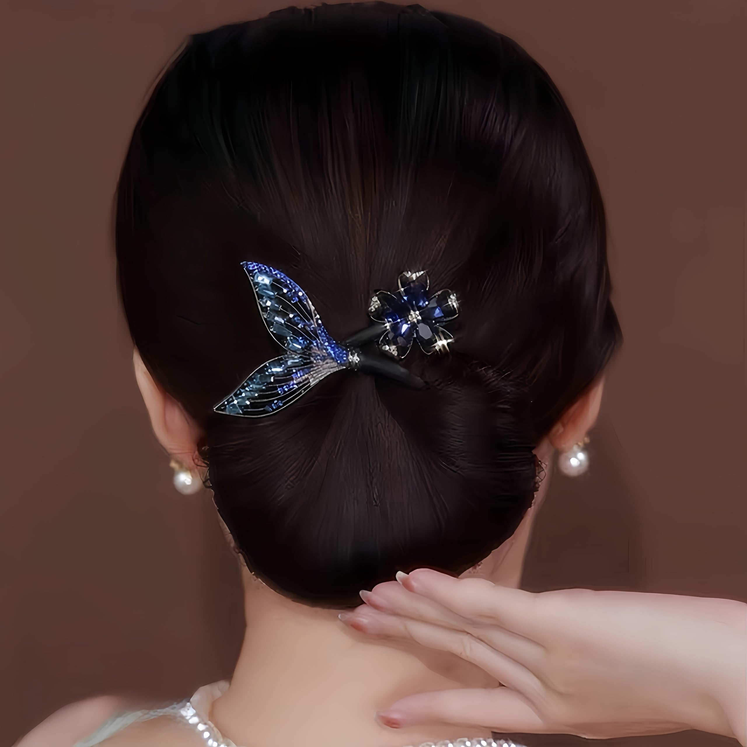 MAKABEE Rhinestone Flower Hair Clip,Lazy Hair Curler Deft Bun Maker,French 2pcs Twist Bun Hairstyle Shaper,Elegant Lazy Hair Curler Bun Clips Deft Twister 1