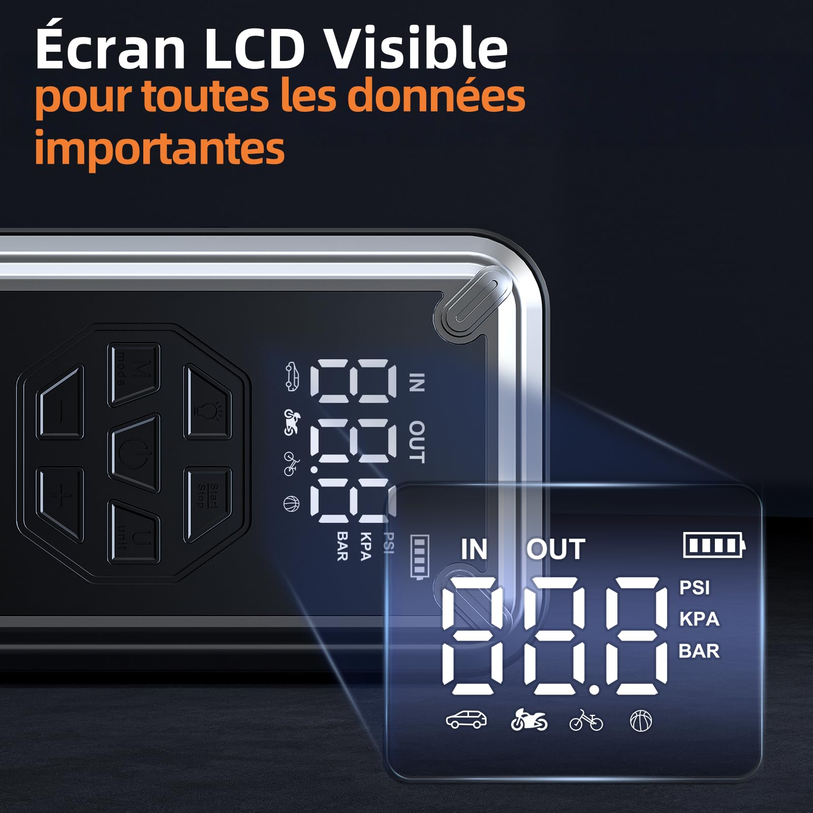 Acmount 7000A Booster Batterie Voiture avec Gonfleur 150PSI, 21800mAh Demarreur Batterie Voiture avec Lampe 800LM,18W Charge Rapide, Port de QC3.0 pour 12V Véhicules (Tout Gaz/12L Diesel)