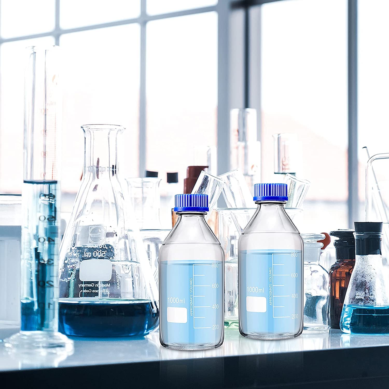 Ulalaza Glazen Monsterflesjes 500ml – Set Van 4, Met Schroefdop, Schaalverdeling, Geschikt Voor Laboratorium, Olie, Kruiden En Cosmetica