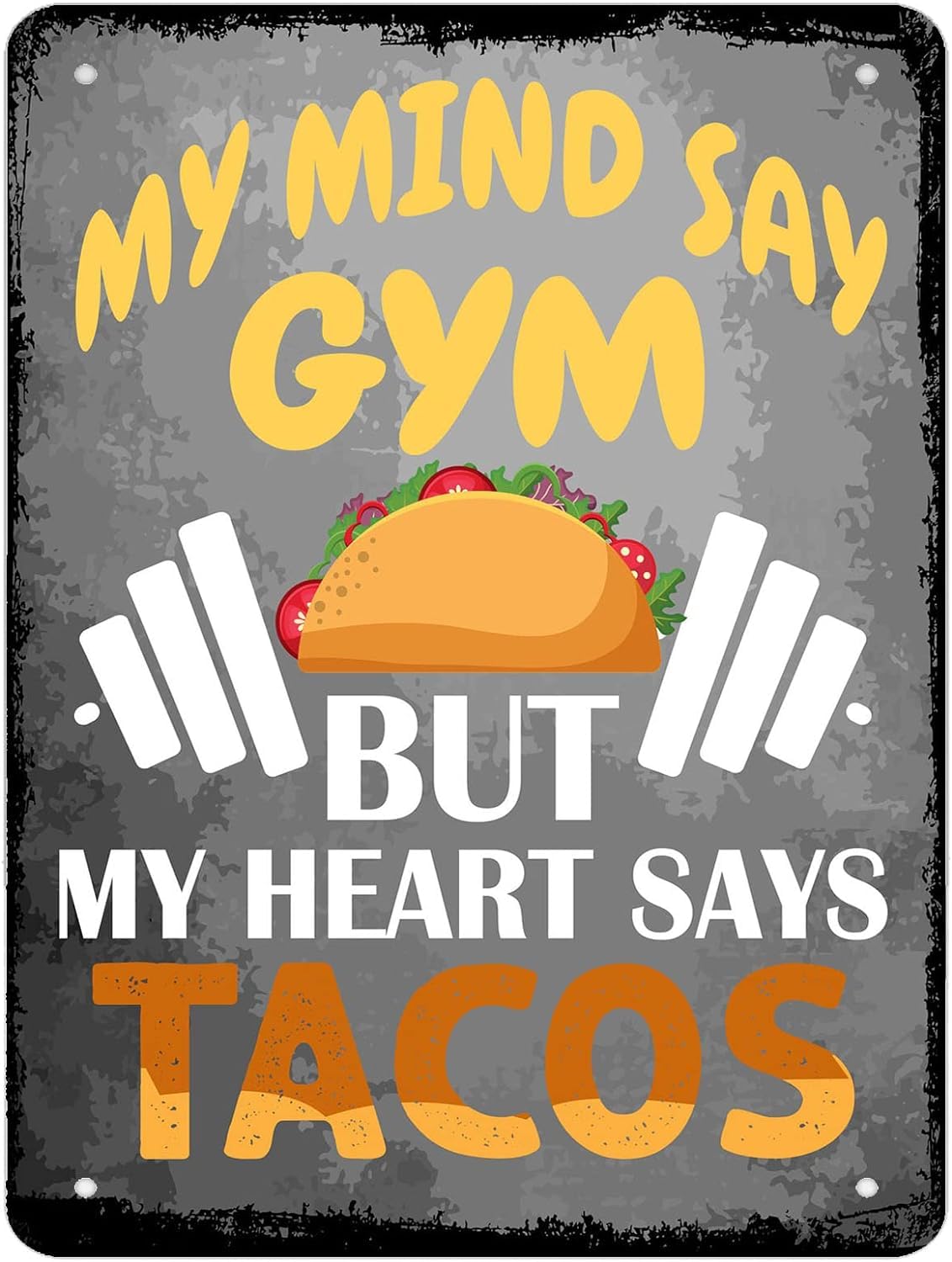 rayprint Vintage Metal Tin Sign Funny Rustic Garage Signs Bathroom Bar Room Retro Wall Decor Metal Sign My Head Says Gym My Heart Say Tacos Tin Signs Poster Plaquees 8x12inch