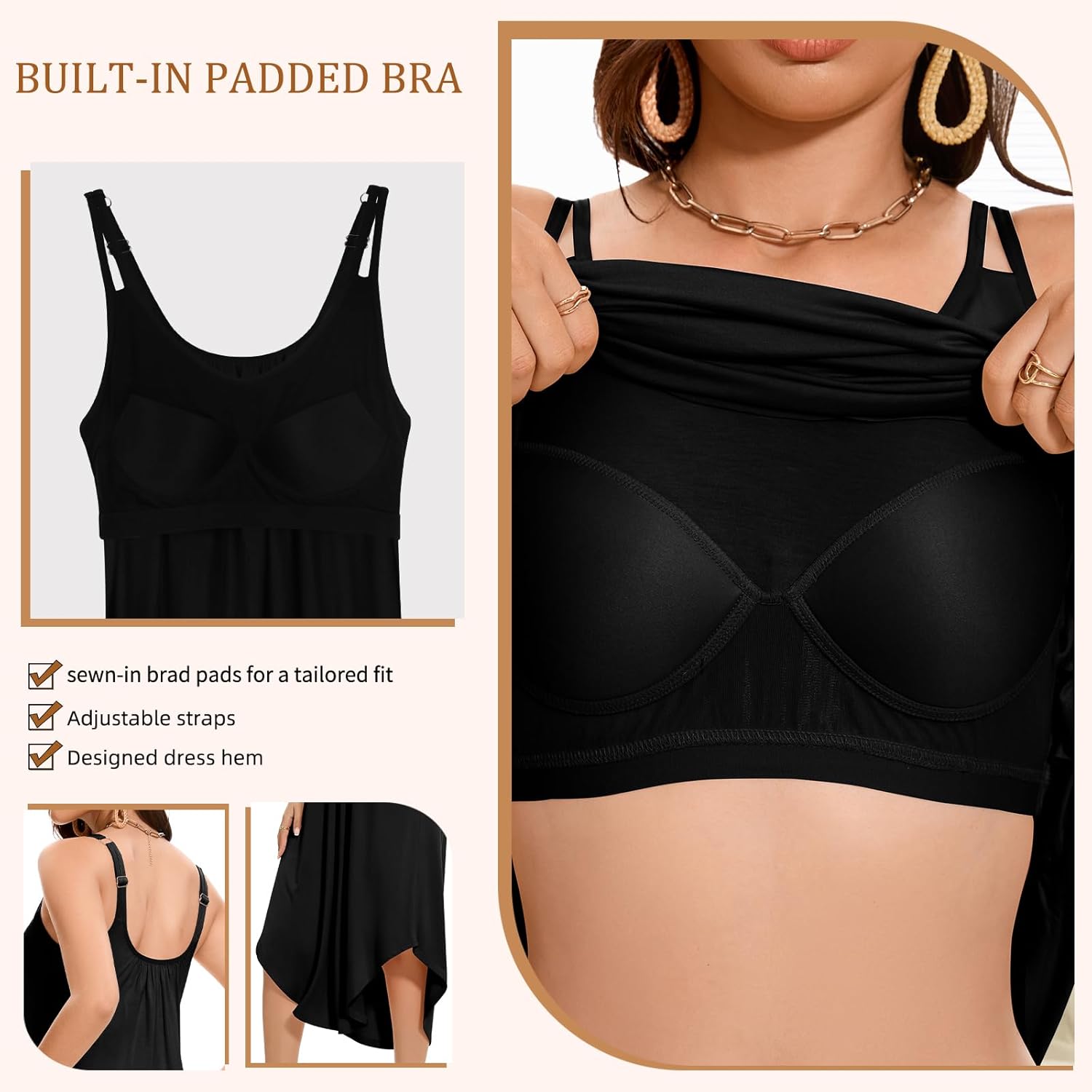 JOYSHAPER Built in Bra Summer Maxi Dresses Casual Sundress Beach Dress Vacation Dress with Pockets - Image 4