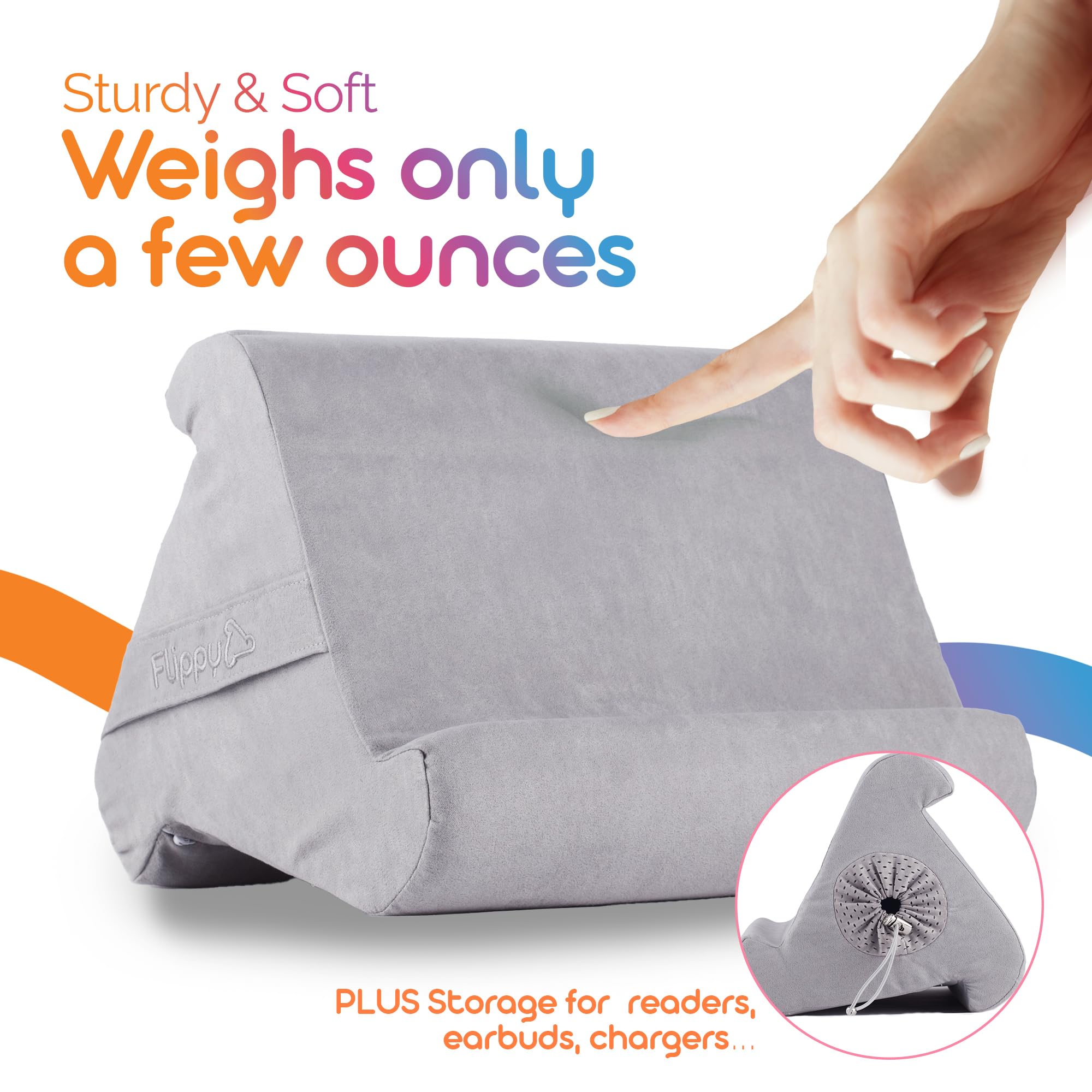 Flippy Supporto per tablet 4.0 per lap, scrivania e letto, comodo per riporre i tuoi oggetti, maniglia per il trasporto, compatibile con iPad, Kindle, Fire, Samsung Galaxy, grigio