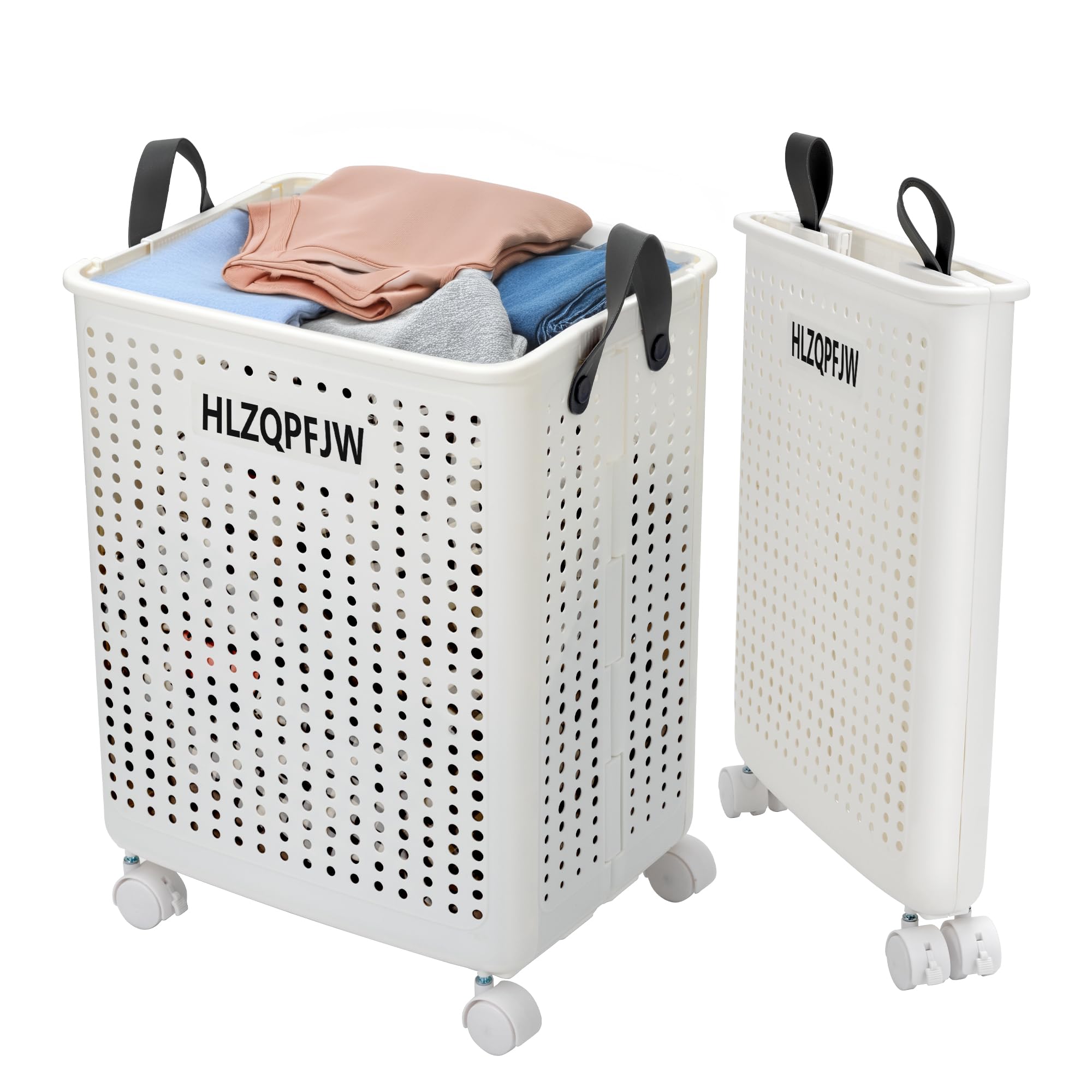 HLZQPFJWcollapsible laundry baskets,laundry basket with wheels,laundry hamper with wheels,dorm laundry hamper,laundry basket plastic?35, 50, 60 liter large capacity (White, Large)