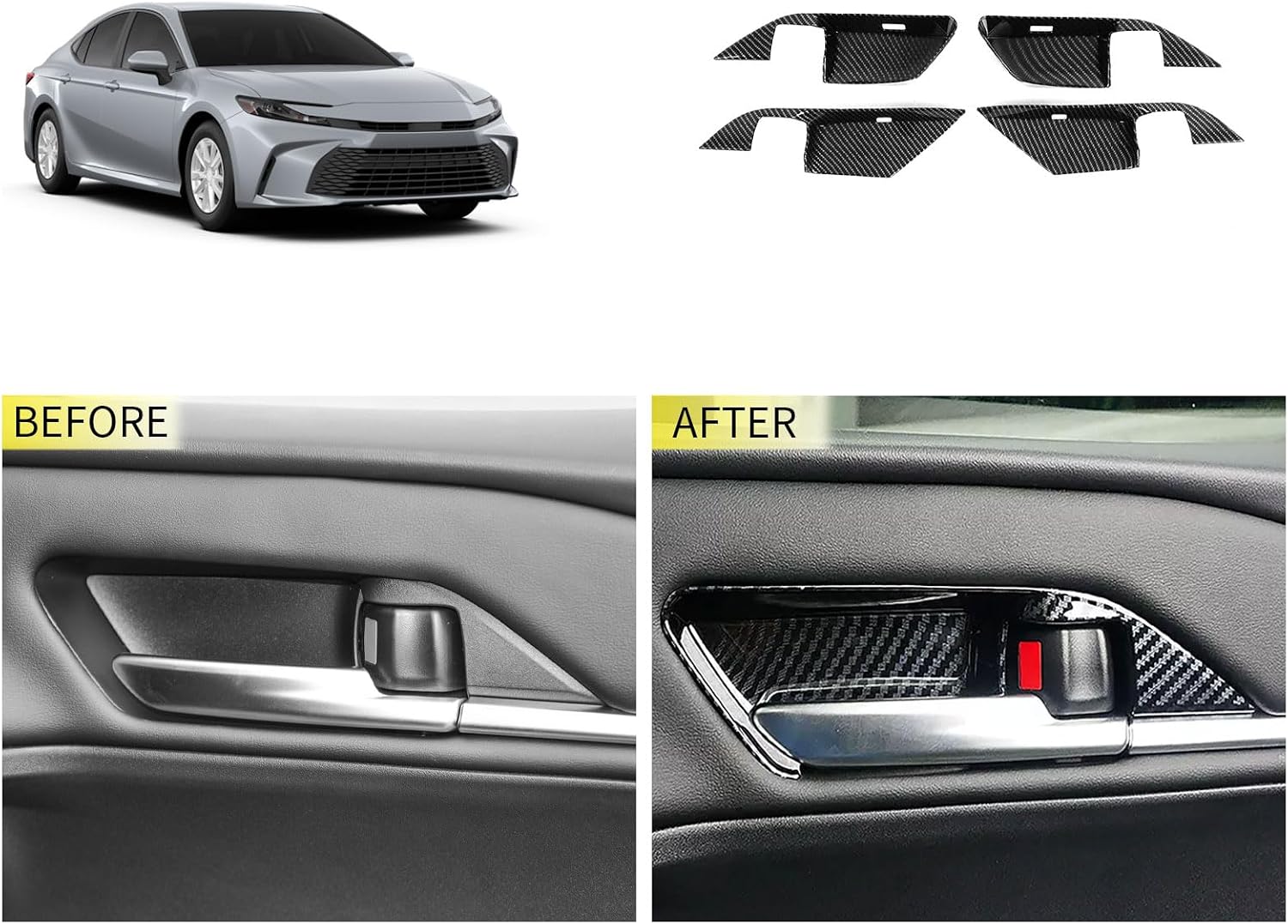 Inner Door Handle Bowl Panel Cover Compatible with Toyota Camry 9TH Gen 2025 2026 Door Decoration Trim Car Accessories ABS 4PCS(Carbon Fiber Style)
