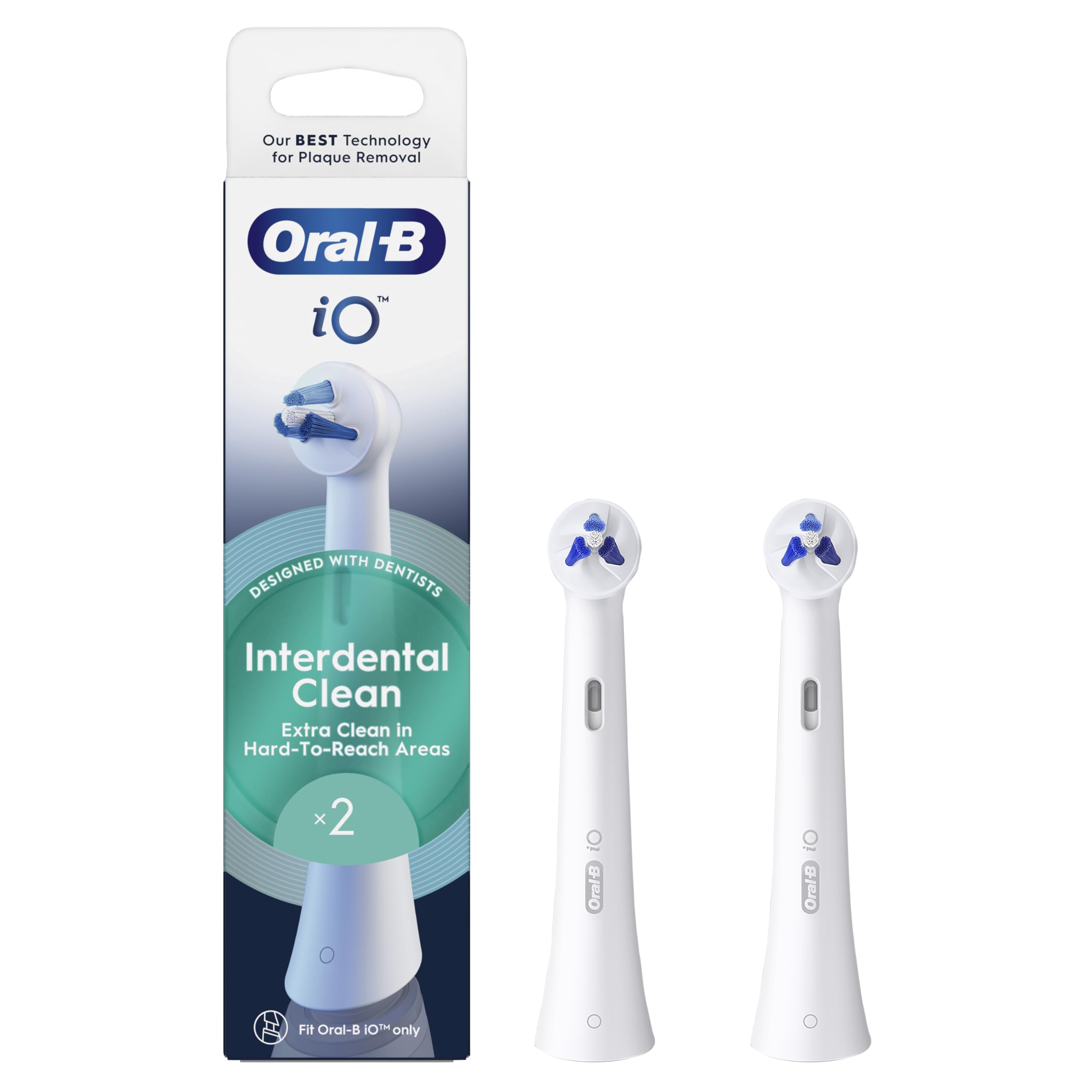 Oral-B iO Interdental Clean, Cepillos redondos auténticos, adecuados para aparatos ortopédicos, implantes y dientes desalineados, x2