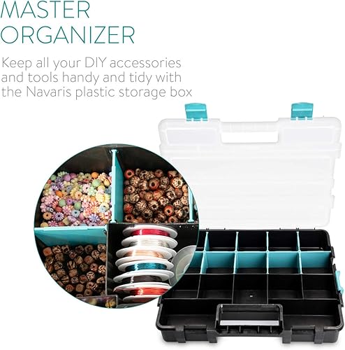 Miniatura 6 de Navaris Caja de almacenamiento de plástico, organizador apilable con compartimento divisor ajustable y extraíble para herramientas, artículos