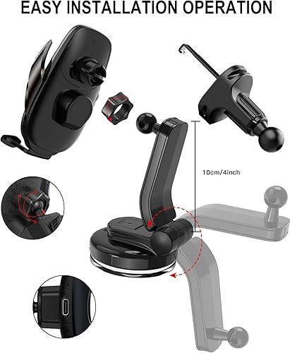 Miniatura 8 de Soporte inalámbrico para cargador de automóvil, carga rápida, sujeción automática de 15 W, soporte inteligente de inducción de control dual para