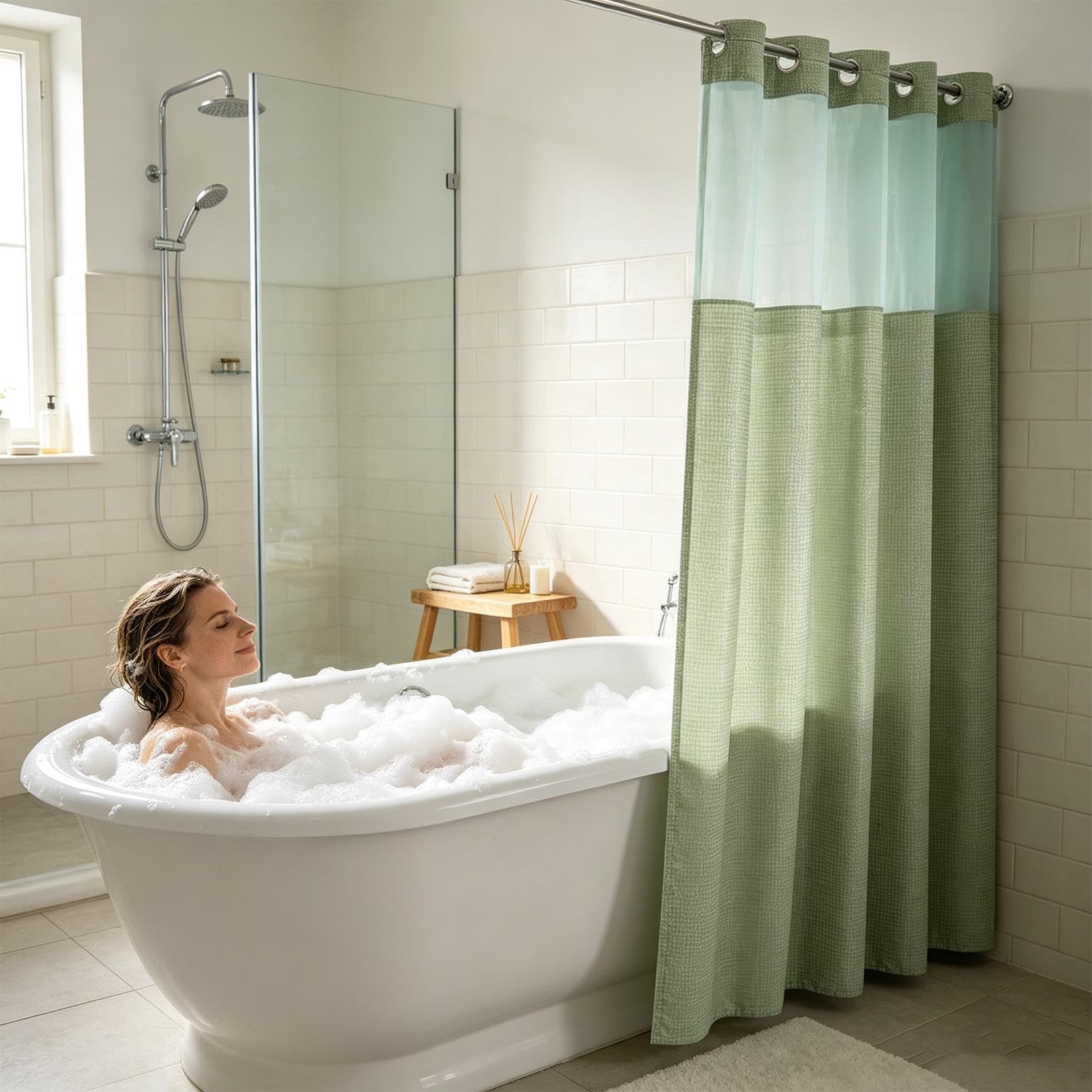 Rideaux de Douche Imperméables Rideaux Tissu Gaufre Rideaux Avec Fenêtre Supérieure