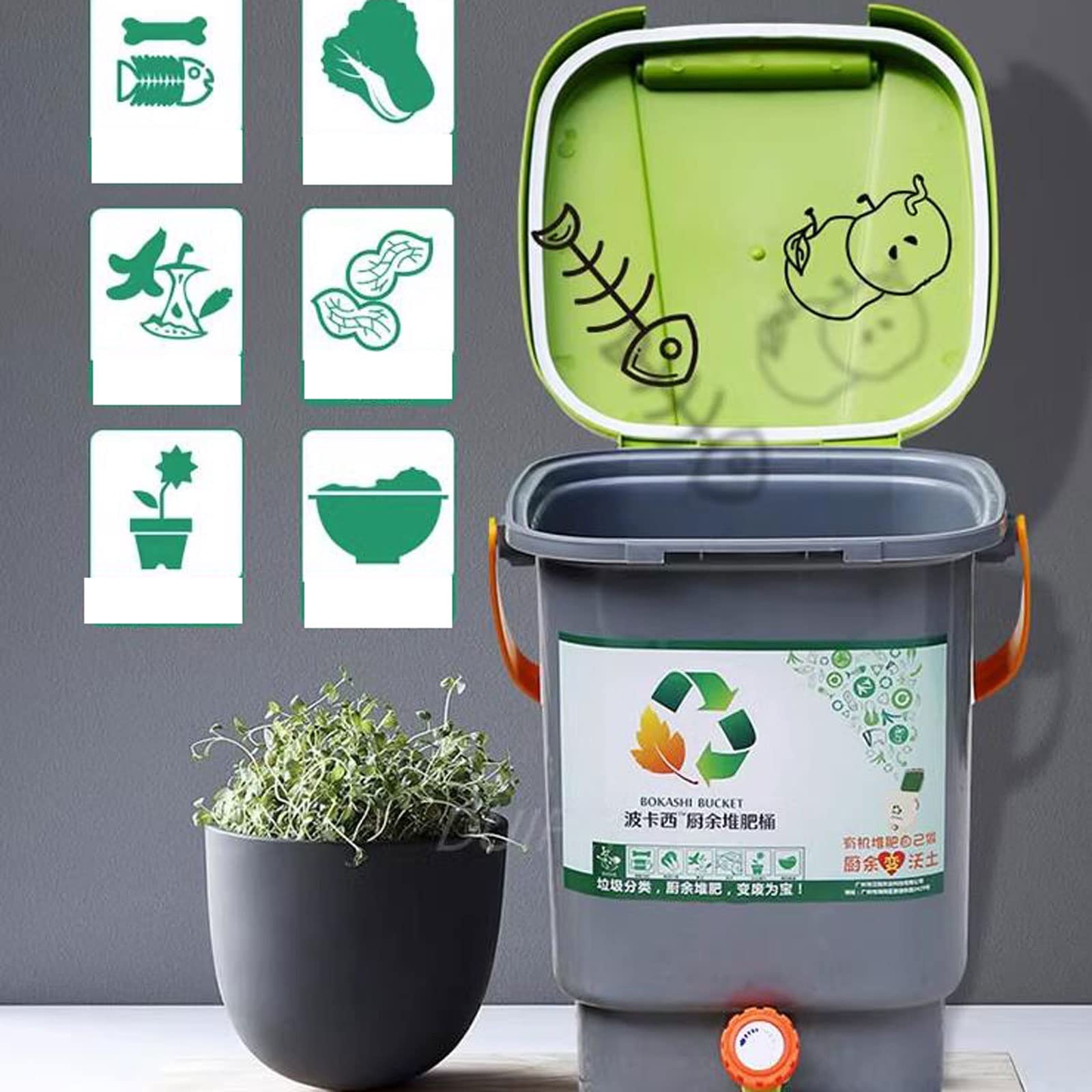 Bac à compost pour jardin, Système de compostage Bokashi d'intérieur, seaux à compost de cuisine avec robinet, couvercle hermétique, moyen pratique de collecter tous vos déchets organiques – Seau de 1