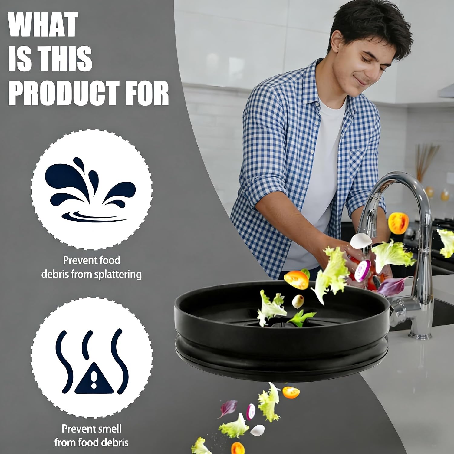 3 3/8" Sink Baffle QCB-AM Garbage Disposal Splash Guards, Replacement for Evolution Series, Removable Quiet Collar Drain Plugs, Garbage Disposer Accessories, Black(2Pack)