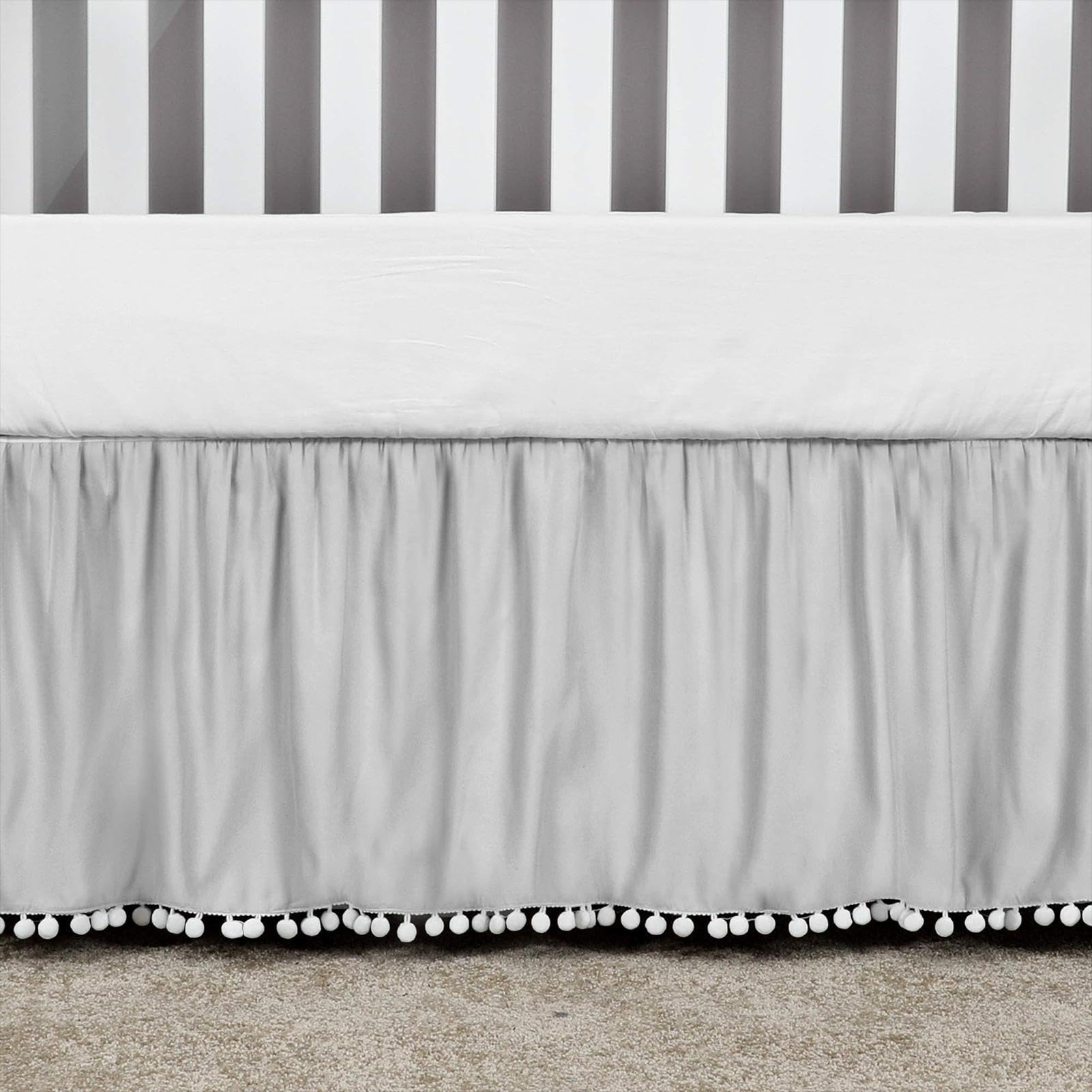 Elastica,Gonna a balze per , biancheria da letto, lettino per , gonna a balze, fodera elastica con pompon per , adatta a tutti i letti, standard da 52 x 28 pollici
