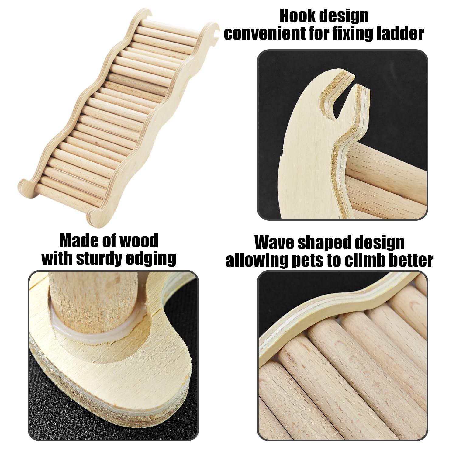 NXPWRC Wooden Hamster Ladder and Climbing Toy With 2 White Sepak Takraw Balls - Pet Habitat Wave - Image 3