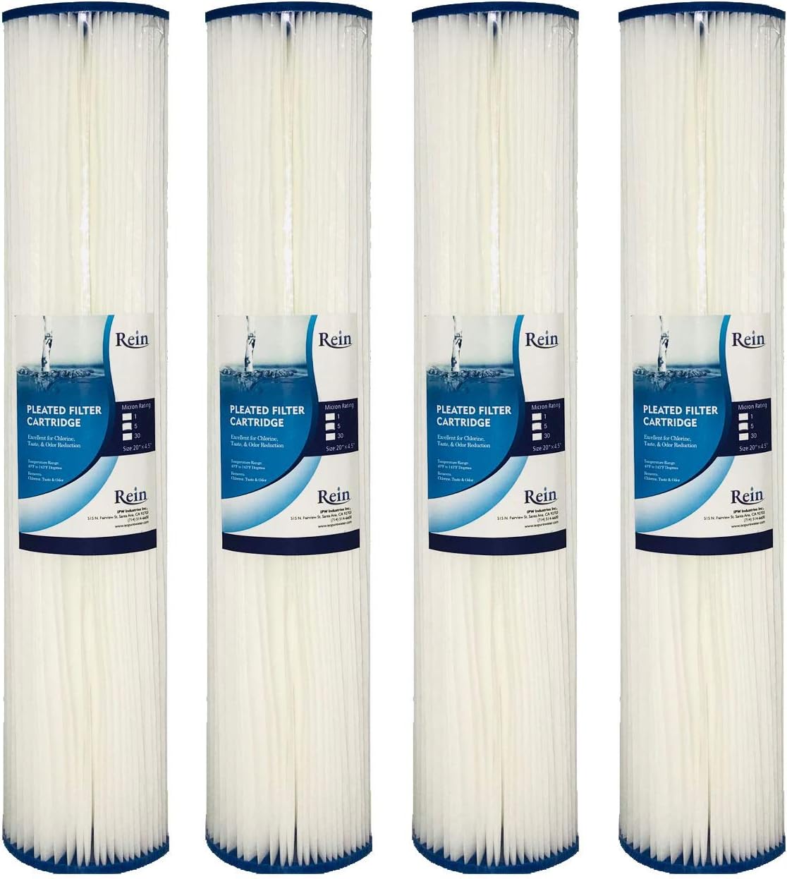 Pack of 4 - Whole House 20" x 4.5" Full Flow Pleated Sediment Filter Replacement Cartridge 5 Micron - Compatible with ECP5-BB, AP810-2, HDC3001, CP5-BB, SPC-45-1005, ECP1-20BB