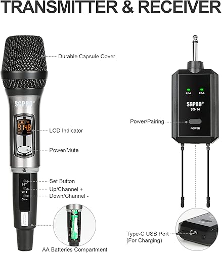 Miniatura 3 de Juego de micrófonos inalámbricos multiusos, receptor compacto, función de silencio, indicador de batería para cantar, DJ, discurso, aula, iglesia,