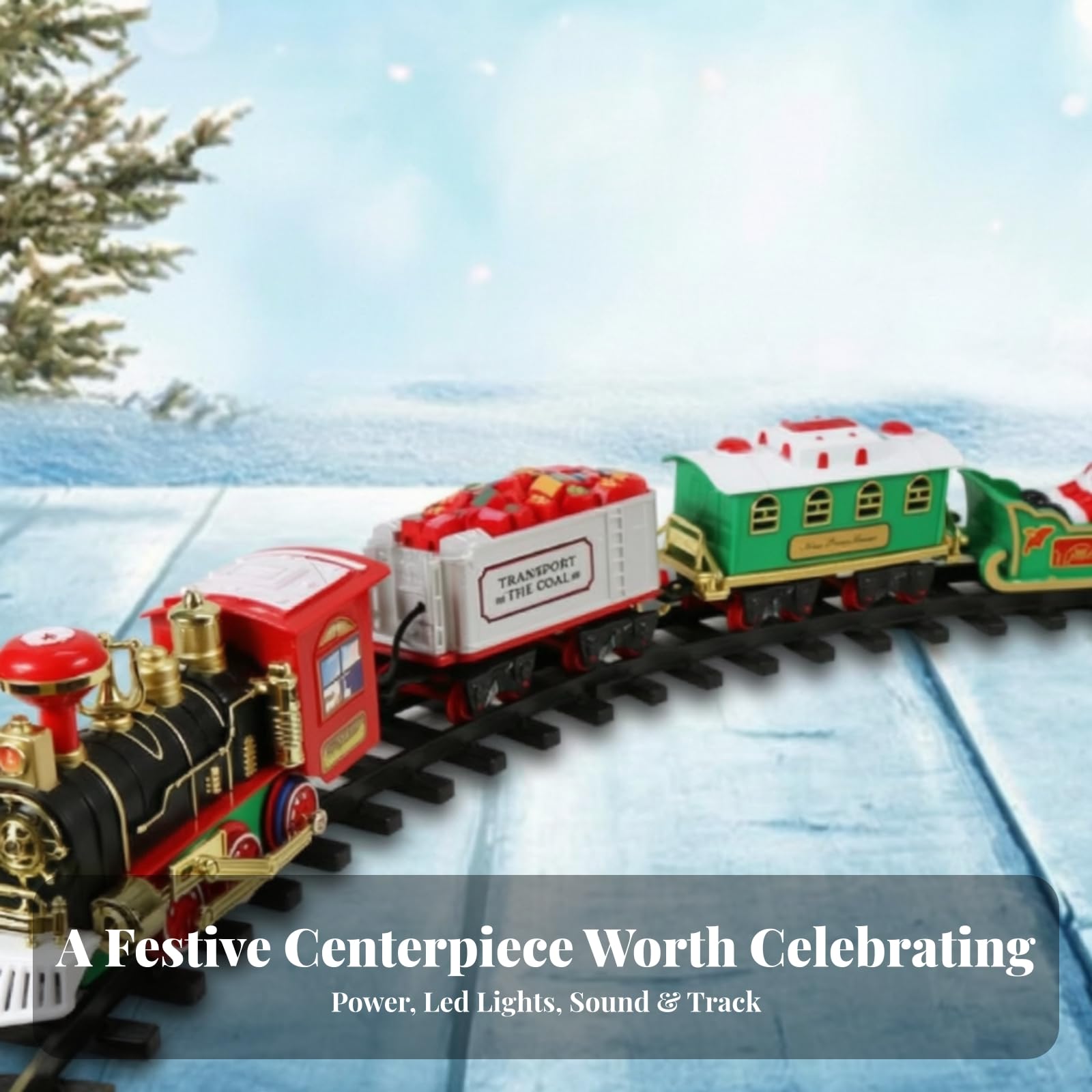 Almencla Trenino di Natale in Plastica con Binario Circolare Decorativo Treno Giocattolo Vapore Natalizio con Carrozze Acustico per Bambini, Soggiorno