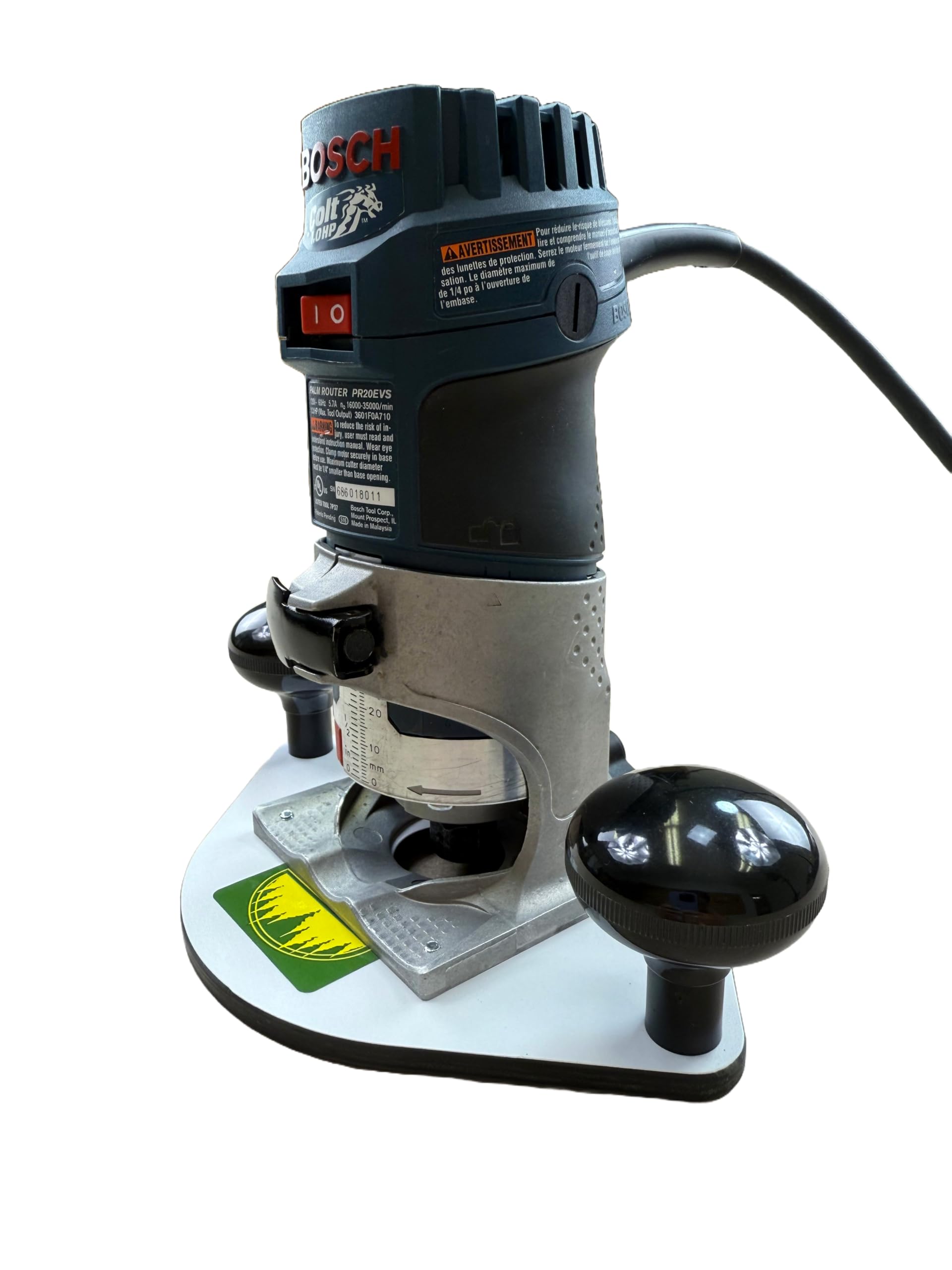 Woodhaven 8321 Trim/Compact/Palm Router Baseplate w/ 2" Bit Hole for Bosch Colt PR20 Router Durable Solid White Phenolic w/Hardware Made in the USA