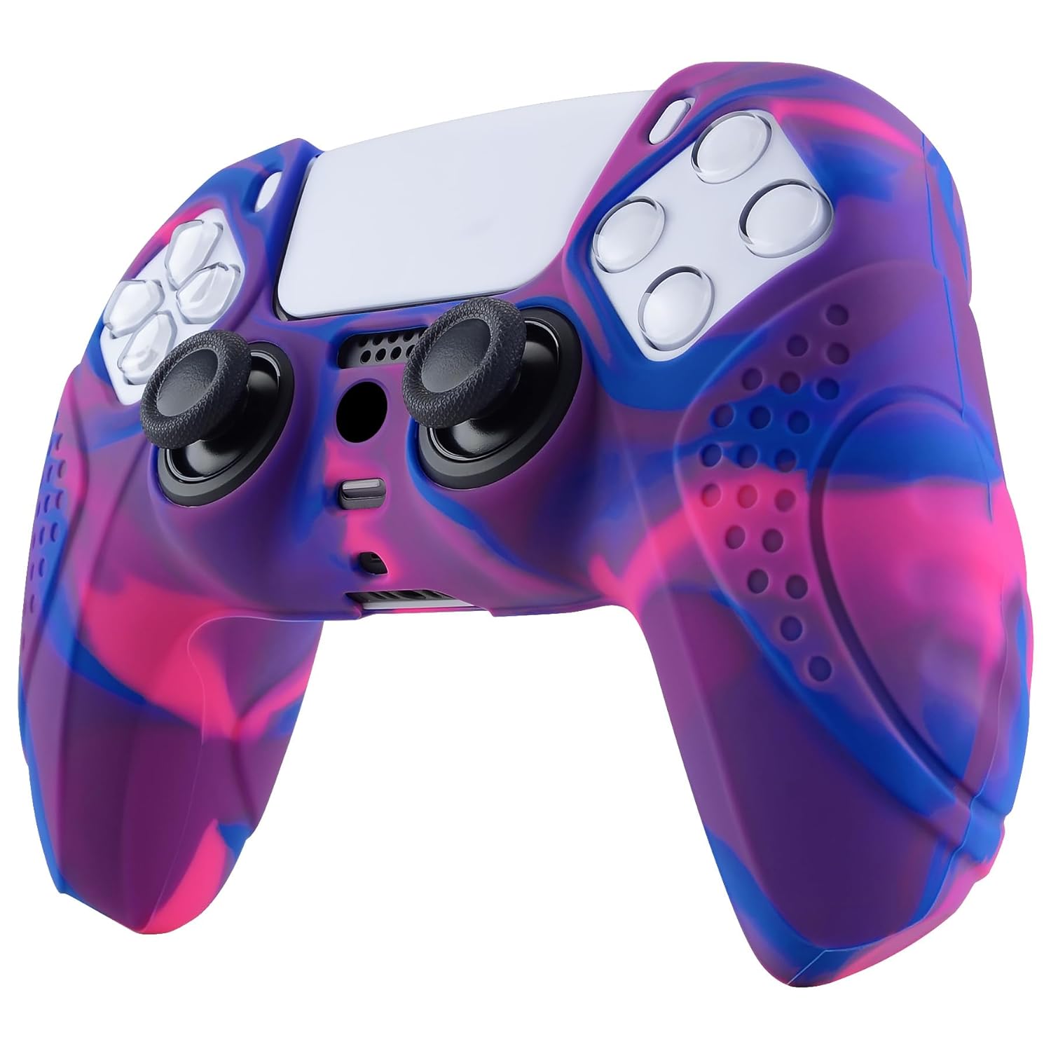 eXtremeRate PlayVital Guardian Edition Ergonomic Soft Anti-Slip Controller Silicone Case Cover for ps5, Rubber Protector Skins with Black Joystick Caps for ps5 Controller - Pink & Purple & Blue - Image 7