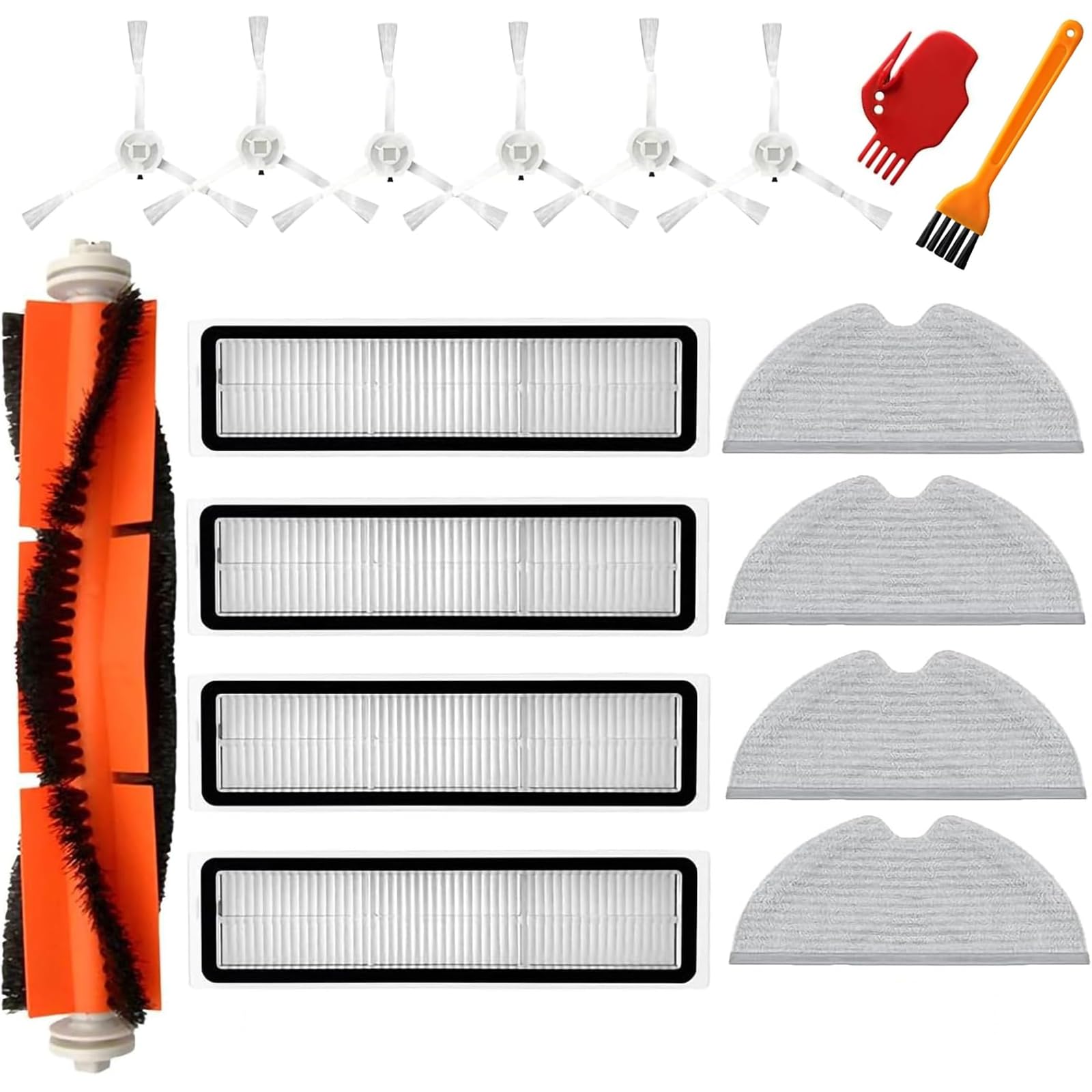 ChuanchengDreame D9 Vacuum Cleaner Parts Accessories Kit Including 1 Main Brush, 6 Side Brushes, 4 Filters, 4 Cleaning Cloths, 2 Cleaning Brushes