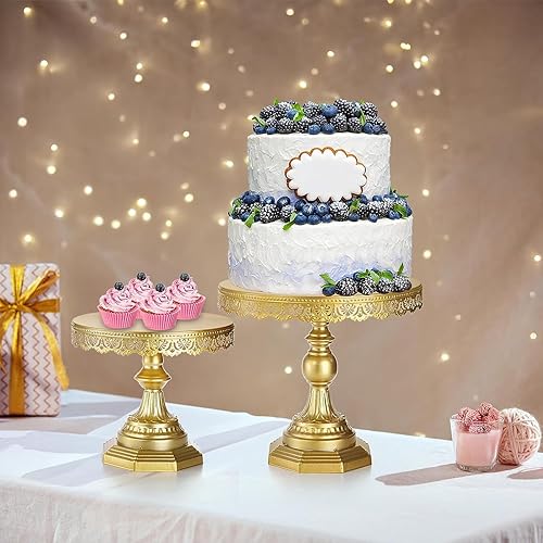 Miniatura 5 de YOUEON Juego de 3 soportes de metal dorado para tartas, soportes redondos de 81012 pulgadas para mesa de postre, soportes de postre dorados, soporte