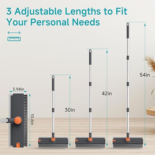 Miniatura 3 de Cepillo de limpieza de suelo con mango largo ajustable, 3 en 1, escoba de cerdas rígidas de 90 con escoba limpiadora de piso con escoba para baño,