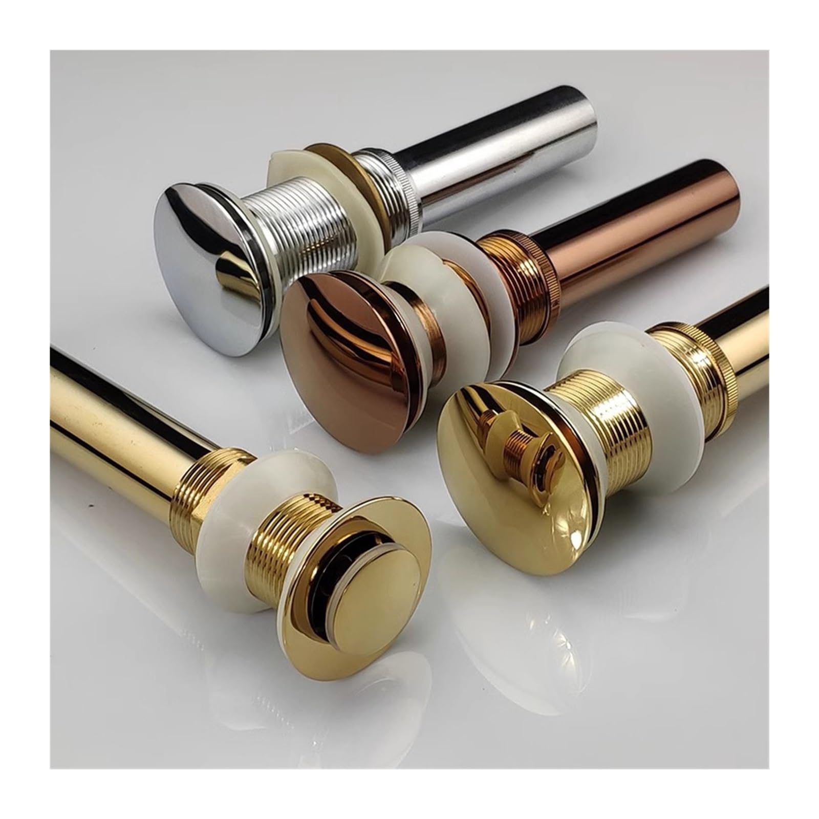 1 pezzo di tappo di scarico for lavandino pop-up in ottone con finitura dorata con foro di troppopieno, accessorio for il bagno con tappo for lavabo a sifone(Gold no overflow)