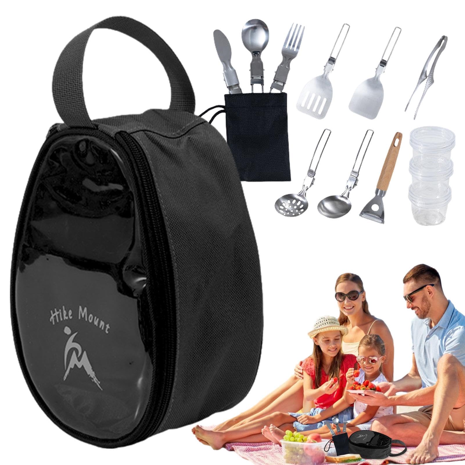 Set da cucina da campeggio, set di utensili da campeggio | Kit da campeggio per barbecue, ciotole e forchette da 11 pezzi | da campeggio potabili Borsa organizer pieghevole Kit di