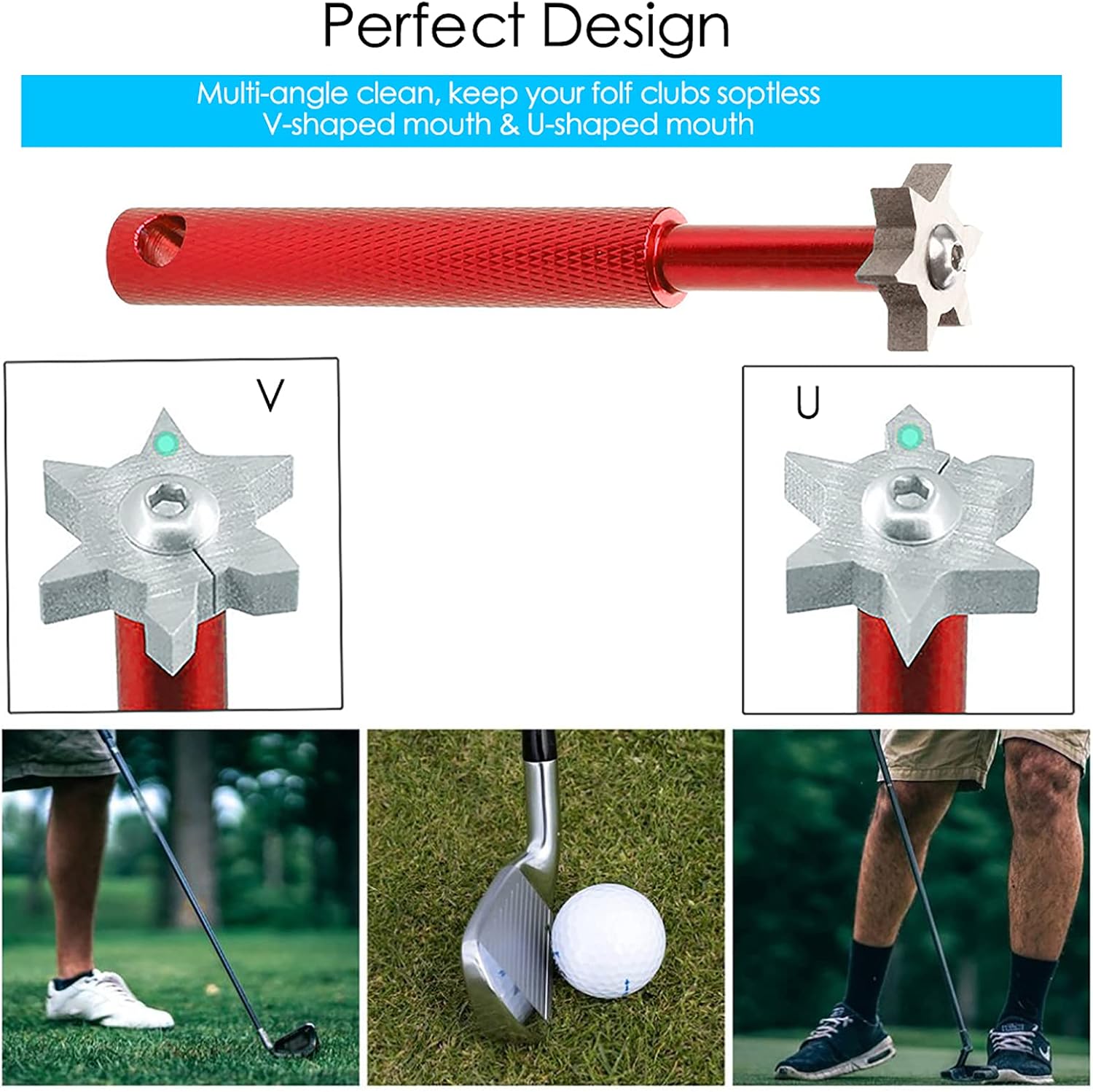 3 In 1 Golf Club Groove Cleaner Kit, Cleaner Brush & Regrooving Tool, Red image 5
