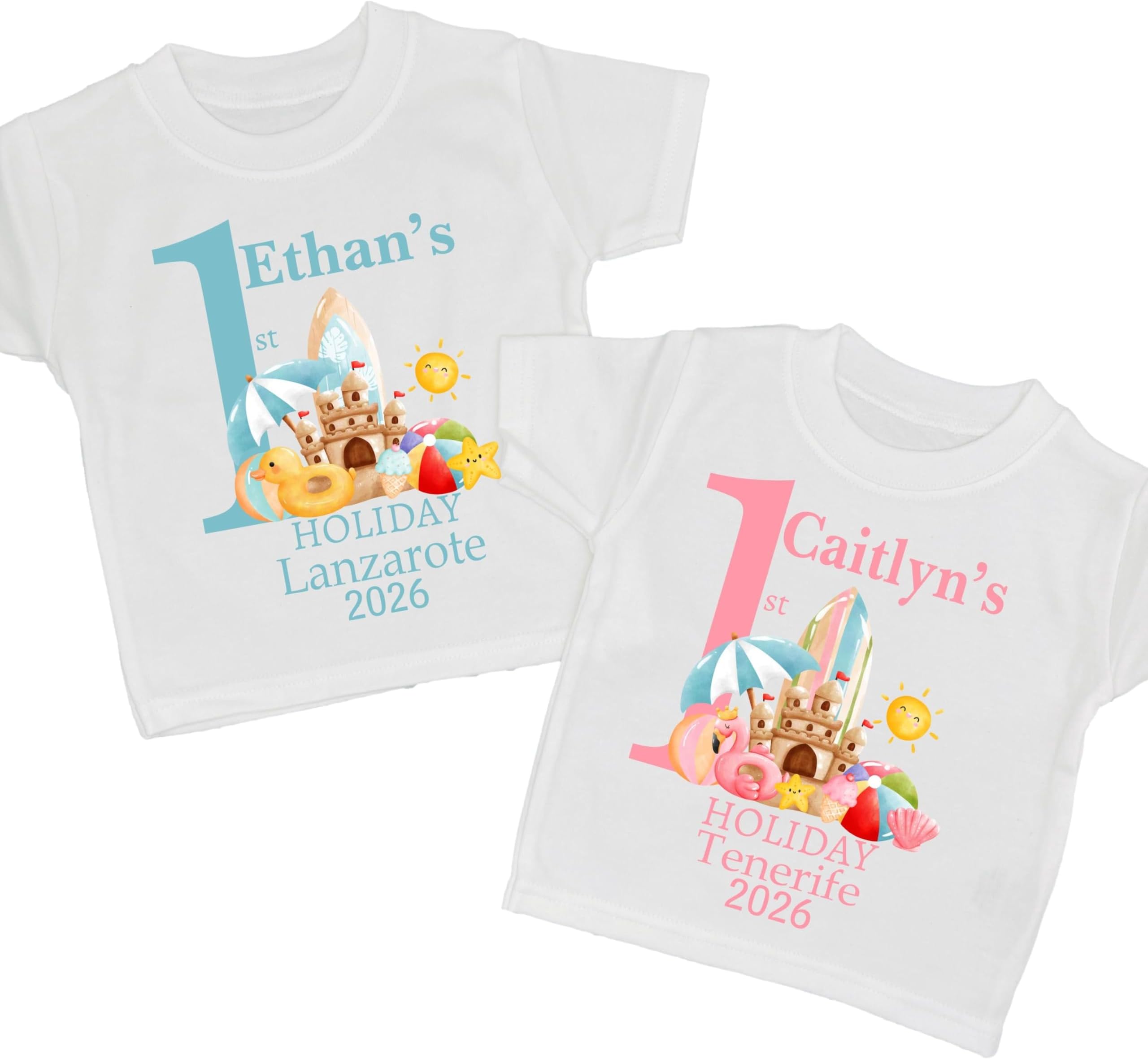 1st First Holiday 2026 2027 Personalised T-Shirt Baby Kids Childrens Girls Boys Outfit
