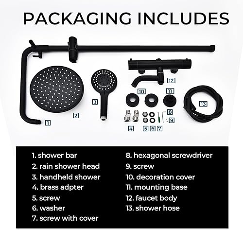 Miniatura 7 de LCyindu Sistema de ducha termostático negro mate, montaje en pared, válvula de ducha termostática de latón de triple función, con cabezal de ducha