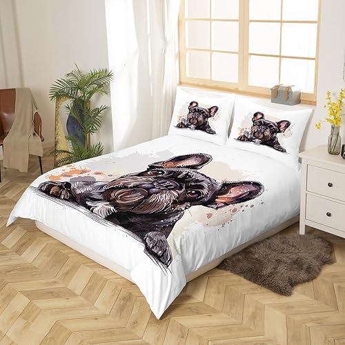 Miniatura 2 de Erosebridal Sharpei - Juego de ropa de cama con funda de edredón de perros de bulldogs franceses para niños y adolescentes, tamaño Queen, funda de