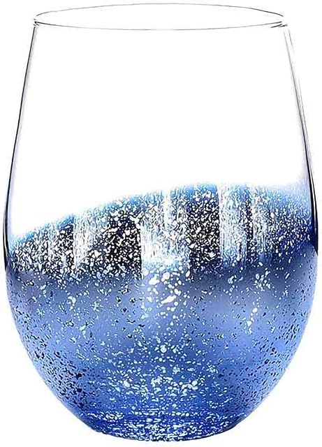 NING GANG Unique Fairy Wine Glass Crystal Clear Color Starry Sky Wine Glasses Without Handle Tumbler for Water Juice Beer Party Perfect Wine Gift Idea for Women stemless Wine Glass Gin Glass(Blue)