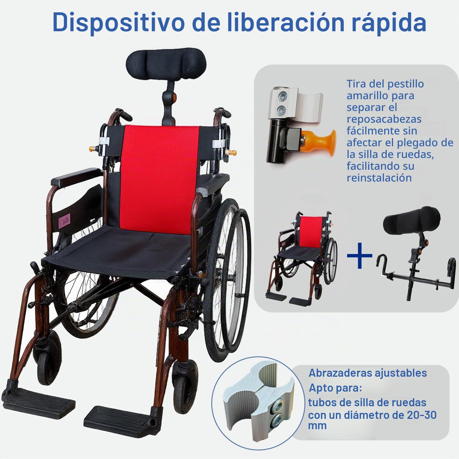 Reposacabezas ajustable para silla de ruedas – Almohada y cojín ergonómicos para reposacabezas, soporte de cabeza y cuello, ideal para personas mayores y discapacitadas – Compatible con sillas manuale