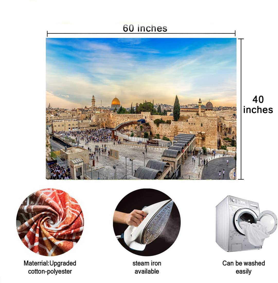 BULOR Western Wall Tapestry, Jerusalem City Israel Wall Hangings for Decoration, Judaism Event Décor for Bedroom Living Room Dorm Décor 60X40 Inches