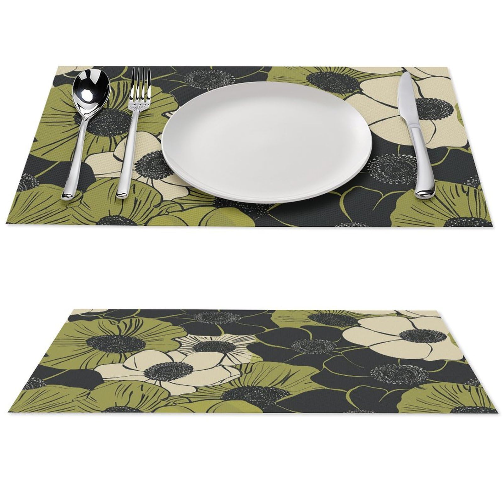 Sets de table salle à manger antidérapants et lavables vert olive 6 pcs