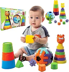 Brinquedo Educativo Montar E Empilhar Kit Brinquedos Didático Sensorial Para Crianças De 1 Á 3 Anos