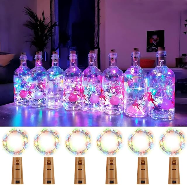 Ariseno 6 Pack LED Bottle Lights with Cork, Cork Lights for Bottles, RGB 2M 20 LEDs Battery Operated Wine Bottle Lights, Decor for Parties, Birthday, Wedding, Christmas DIY Table Centrepieces