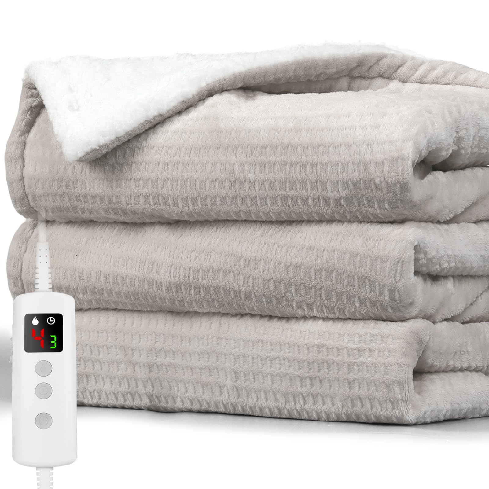 PROALLER Heated Blanket Electric Throw 160x130CM, 10 Levels &1-9H Timer Auto-Off, Machine Washable, Soft Flannel Sherpa Full Body Warming, Sofa Bed Office Use, Heating Blanket - — view 11