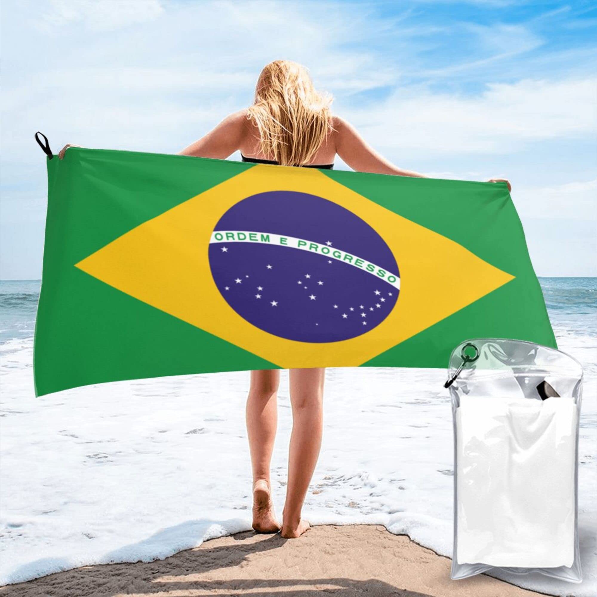 Aooedm Brazil Flag Microfiber Beach Towel-Quick Dry Oversized Towels Blanket For Travel Pool Camping