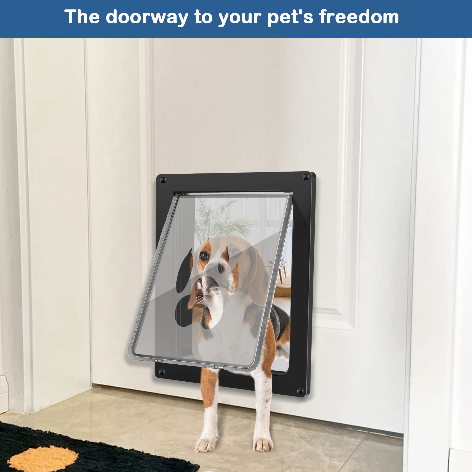 CEESC Puerta para mascotas para perros de hasta 45 lb, puerta resistente a la intemperie para gatos y perros, duradera, panel de cierre a presión incluido, adecuada para puertas interiores y
